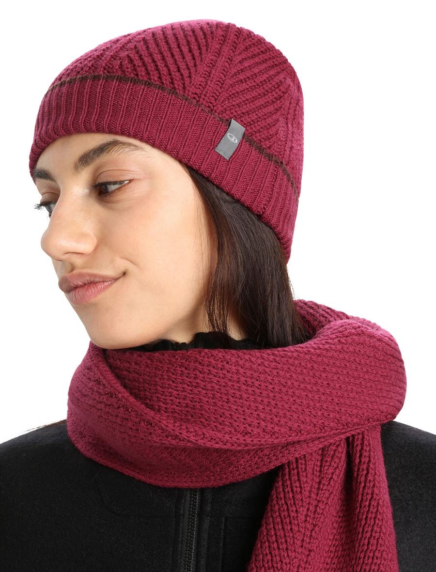 Women's Icebreaker Unisex Merino Waypoint Beanie Hats Cherry / Espresso | CA 1470WNBY